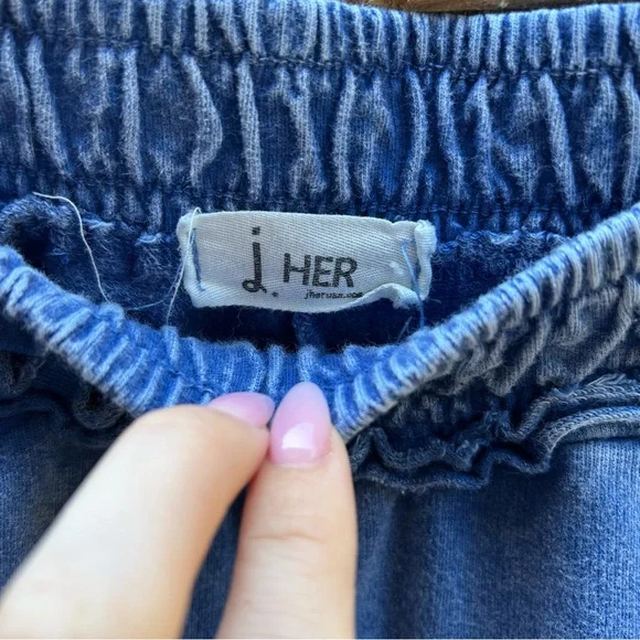 J Her wide leg blue mineral washed cargo sweat lounge cotton pants small medium - Picture 3 of 5